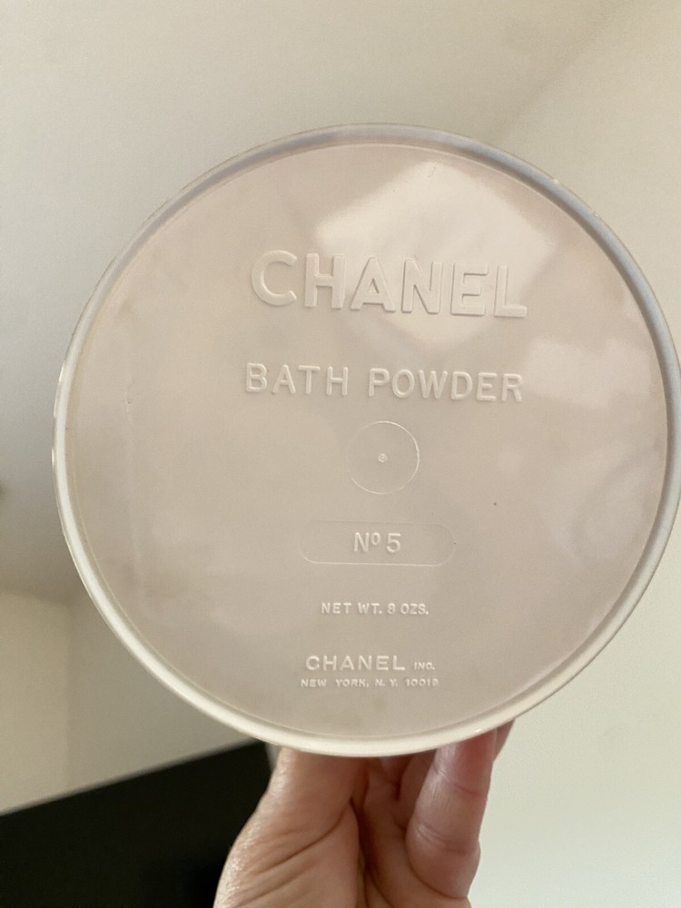 Vtg Chanel No 5 Perfumed Bath Dusting Powder Puff & Base Container, Empty no lid