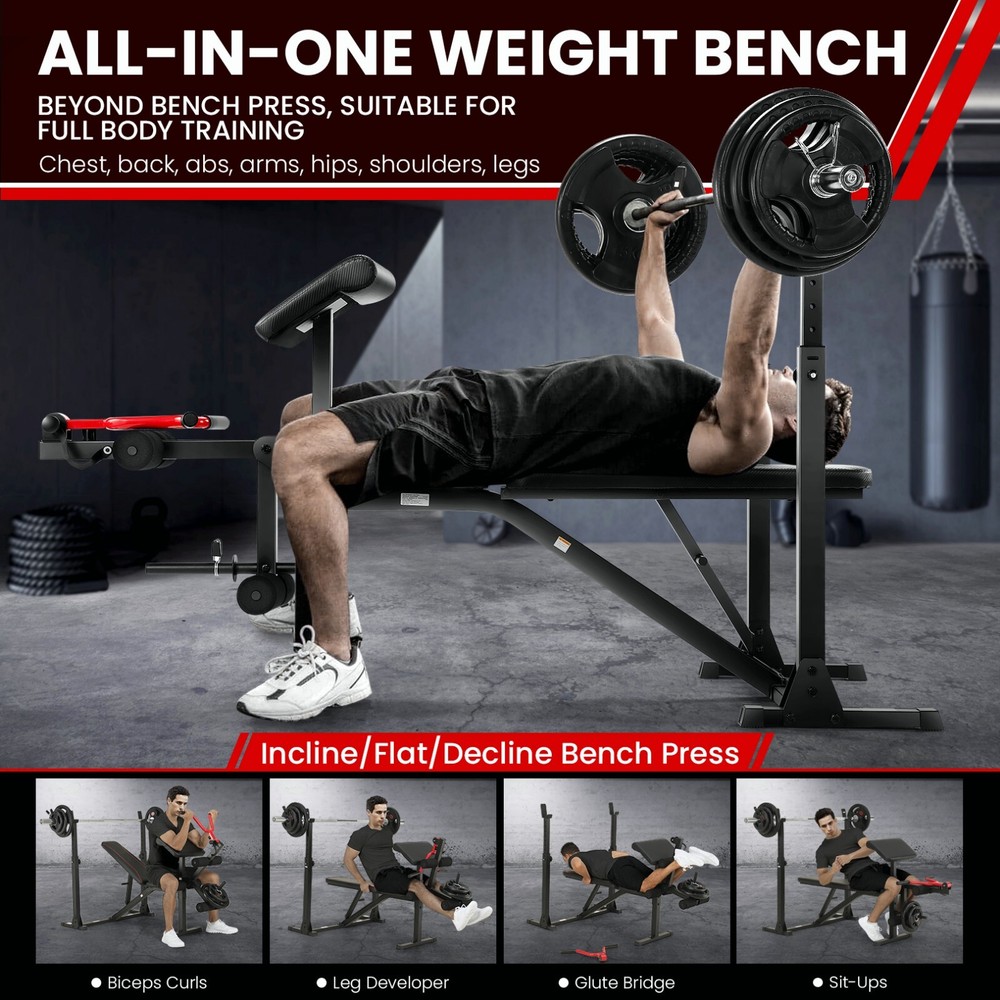 Adjustable Weight Bench, 900LBS Multi-functional Bench Press Set with Squat Rack