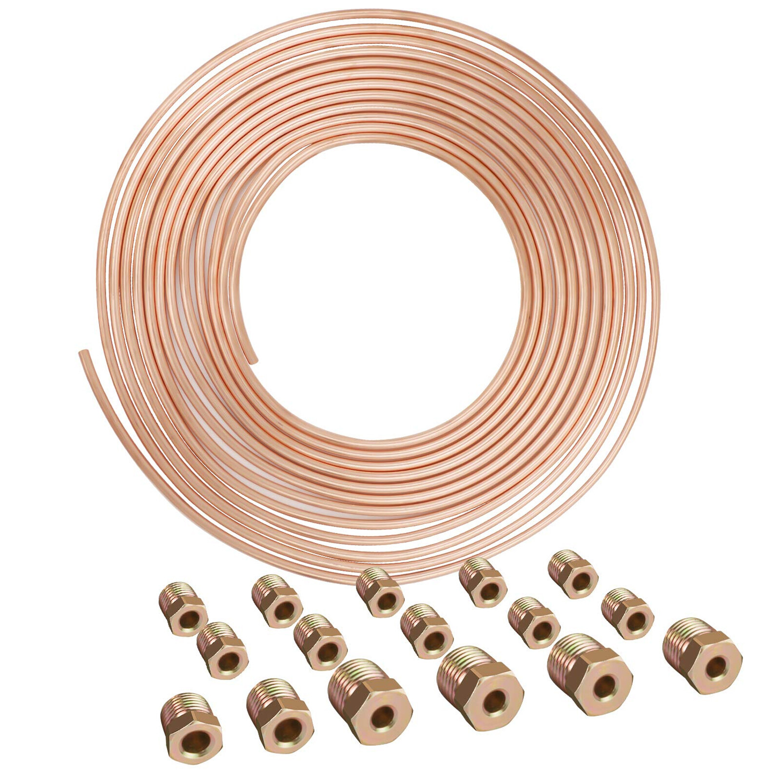 2x Copper Nickel Brake Line Tubing Kit 3/16 OD 25 FT Coil Roll All Size Fitting~