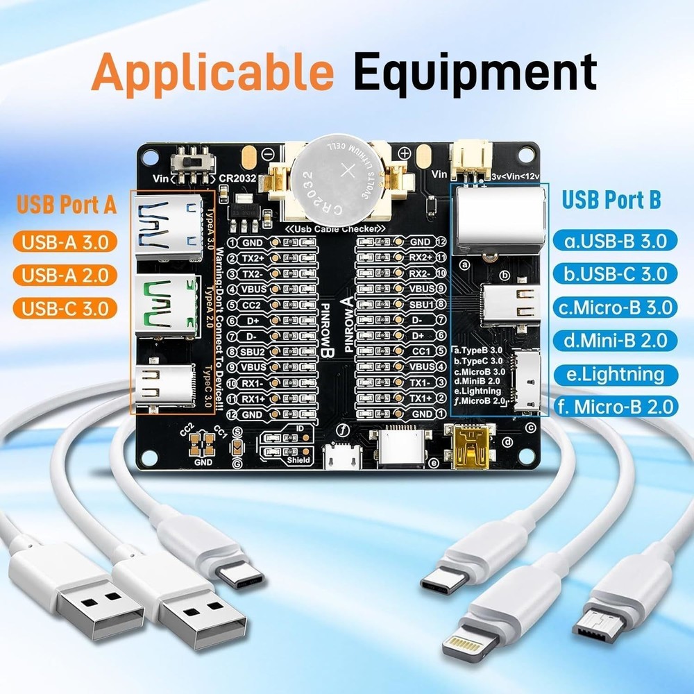 6 in 1 USB Cable Tester Board Charging & Data Cable OTG Checker for Type C Micro