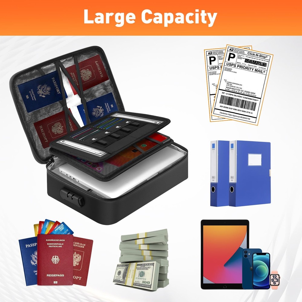 5200°F Fireproof Document Bag with Lock - Heat-Insulated Fireproof Document B...
