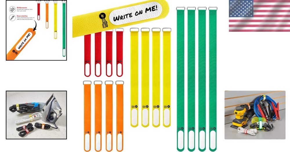 16-Pack Adjustable Cord Organizer Straps with Write-On Labels