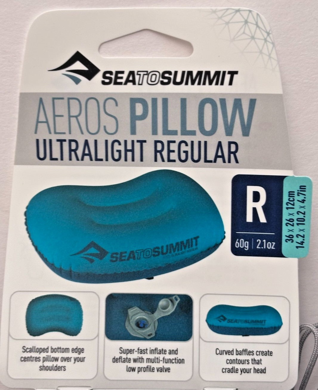 Set Of 2x Sea To Summit Aeros Inflatable Camping UL Air Pillows Reg. Aqua NEW!