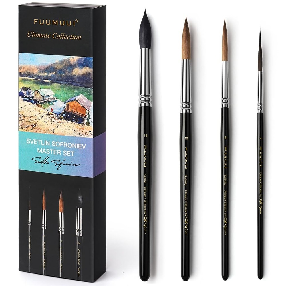 Watercolor Brushes Professional, 2pcs Kolinsky Sable Brushes, 1pc Pure Squirr...