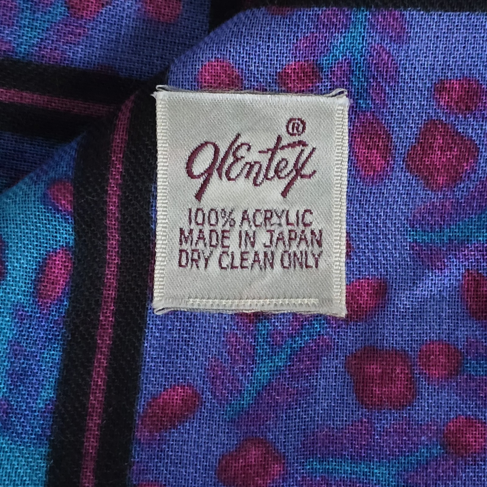 Vintage Glentex Japan Square Scarf Floral Stripes Blue Purple Pink 30x31 Inches