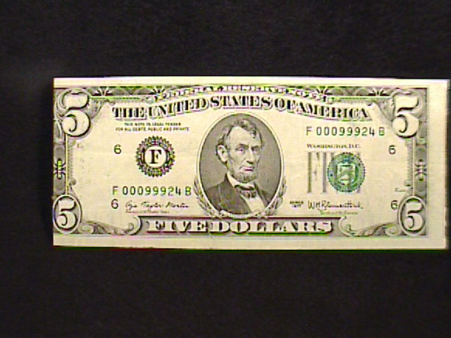 ERROR $5 FIVE DOLLAR BILL, FEDERAL RESERVE NOTE, MISALIGNMENT & MISCUT, NICE