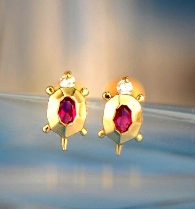14k Yellow or White Gold Turtle CZ Stud Earring
