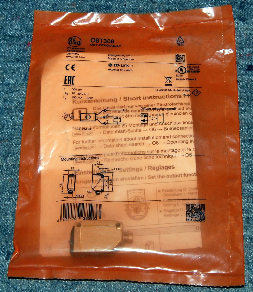 ifm O6T309 O6T-FPKG/AS/4P Diffuse reflection sensor PNP M8