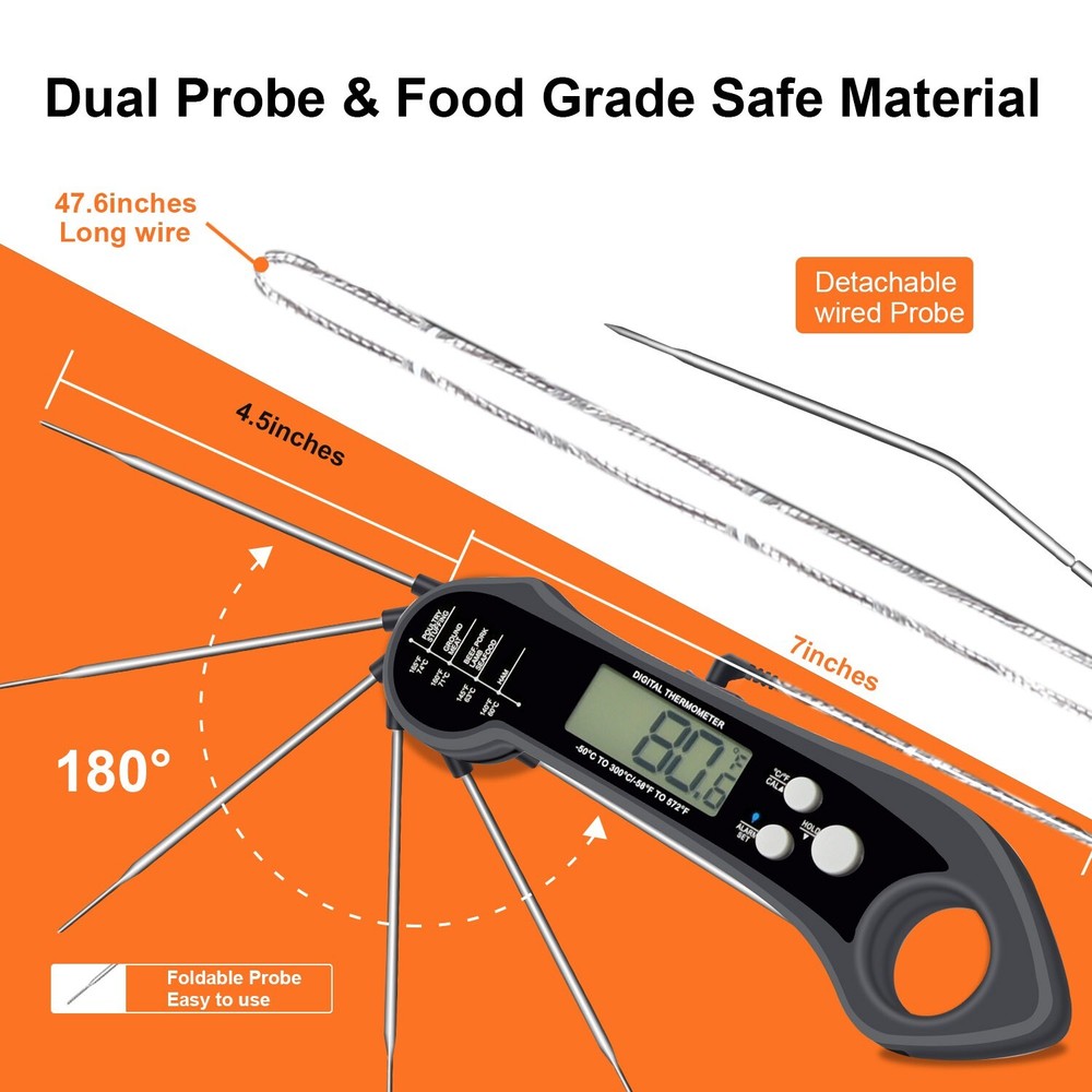 Digital Meat Thermometer with Attachable, oven safe, extension probe