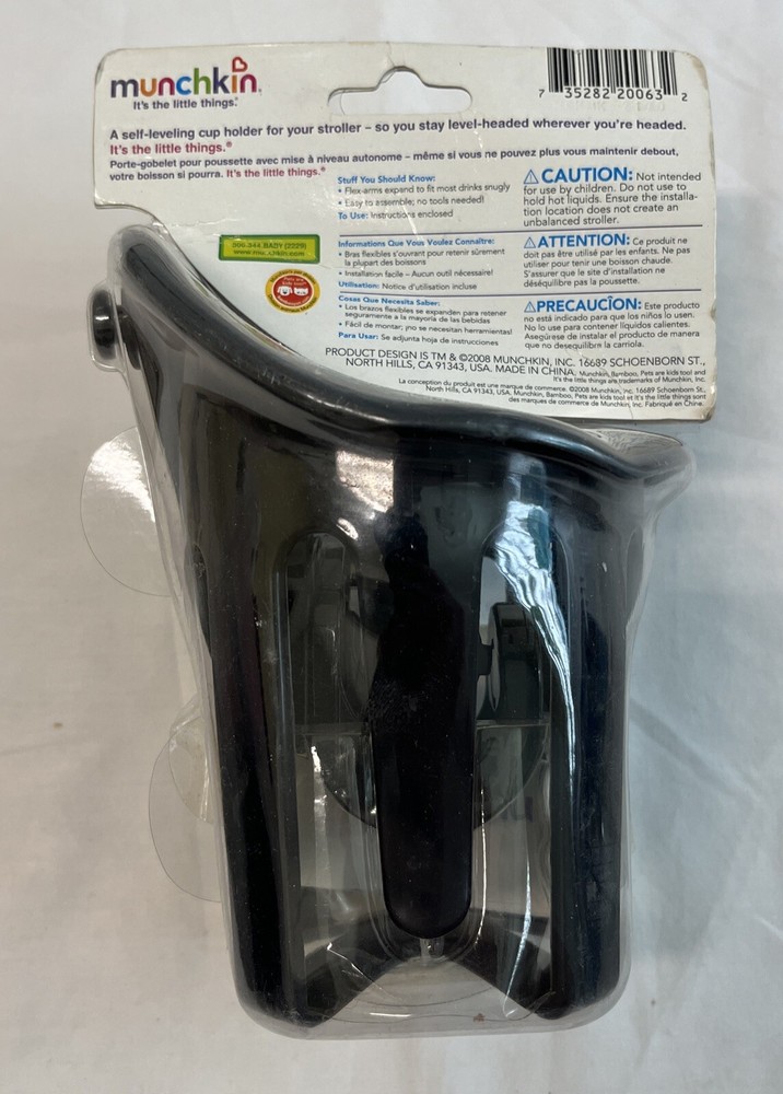 Munchkin ~ Stroller Cup Holder ~ Self-Leveling ~ Black ~ Brand New