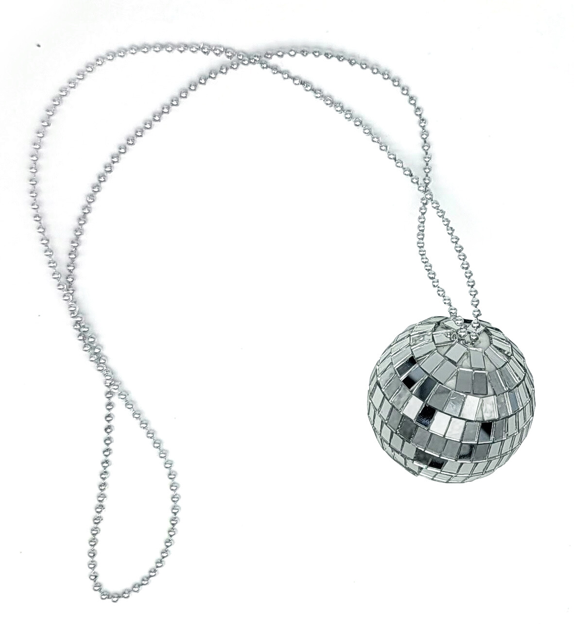 2 Pack - Silver 70s Bling Mirror Disco Ball (2") 26" Chain Necklace Costume DJ