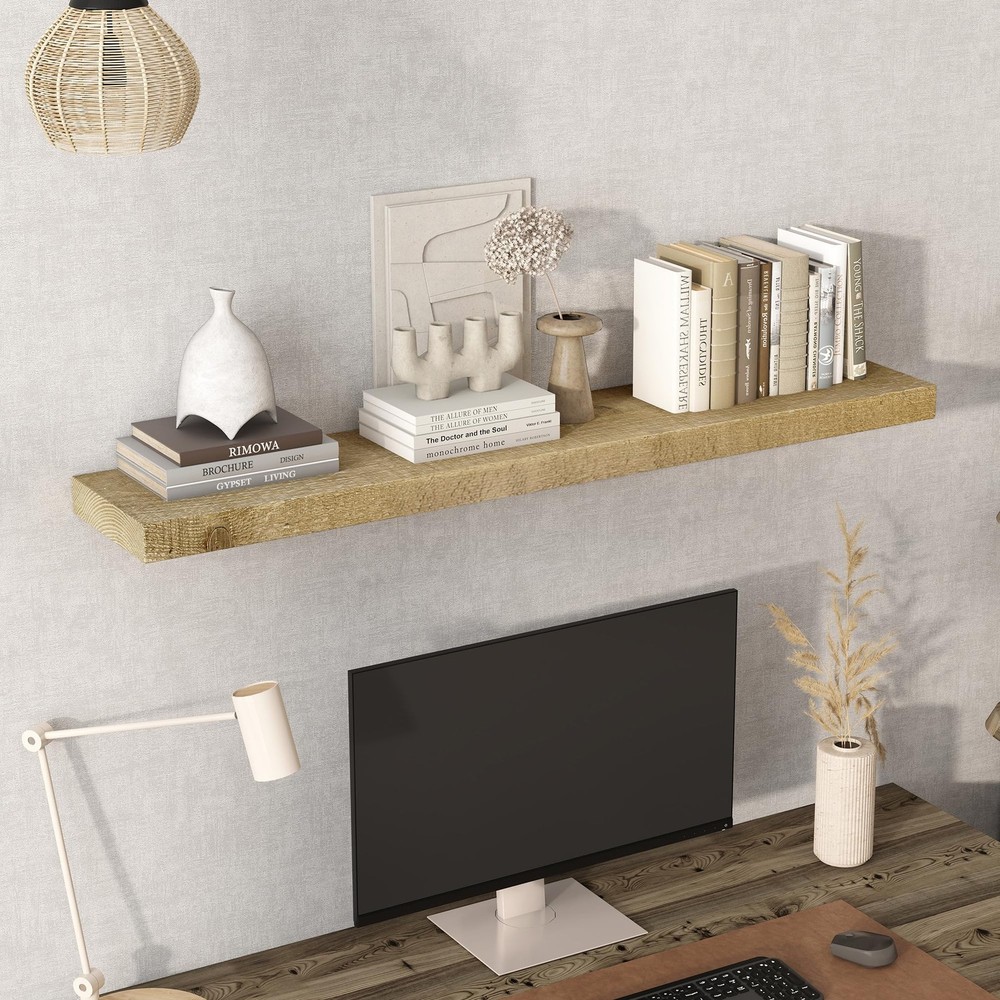 48" Long Solid Reclaimed Wood Floating Shelves, Rustic Heavy-Duty Wall Shelve...