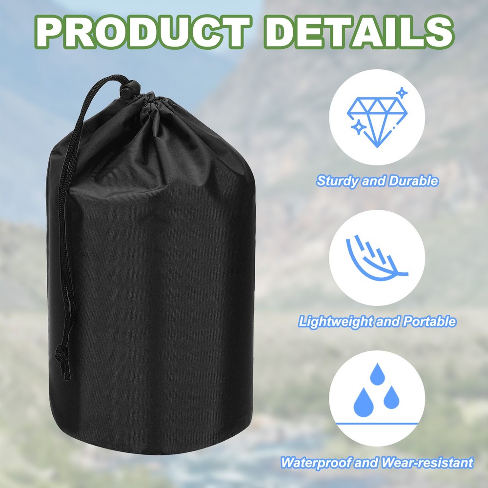 Stuff Sack 9 x 17 Inch Waterproof Outdoor Storage Sack Drawstring Black