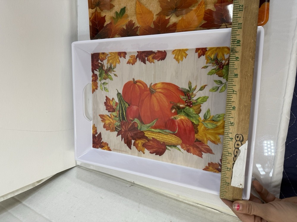 Lot 4 Turkey Leaf Tray Thanksgiving Fall Serving Platters: 2 Melamine