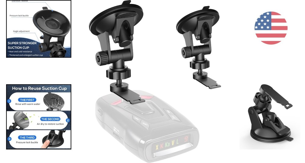 Adjustable Radar Detector Windshield Mount for Whistler - Durable Suction Cup