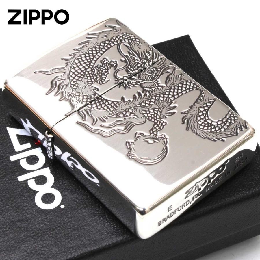 Zippo Dragon 2-sided continuous processing Japanese pattern Silver smoked finish