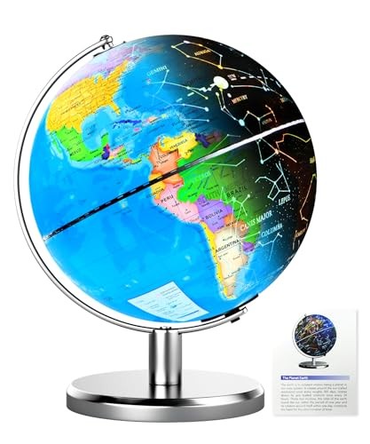 8'' Illuminated World Globe with Constellation Night Light, Educational Light