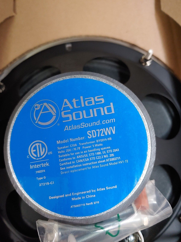 ATLAS SOUND LP SD72WV 8" Cone In Ceiling Speaker