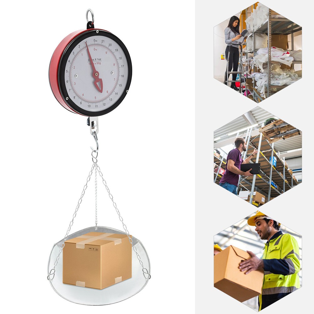 22 lbs Double-Sided Dial Mechanical Hanging Scale with Durable Scoop