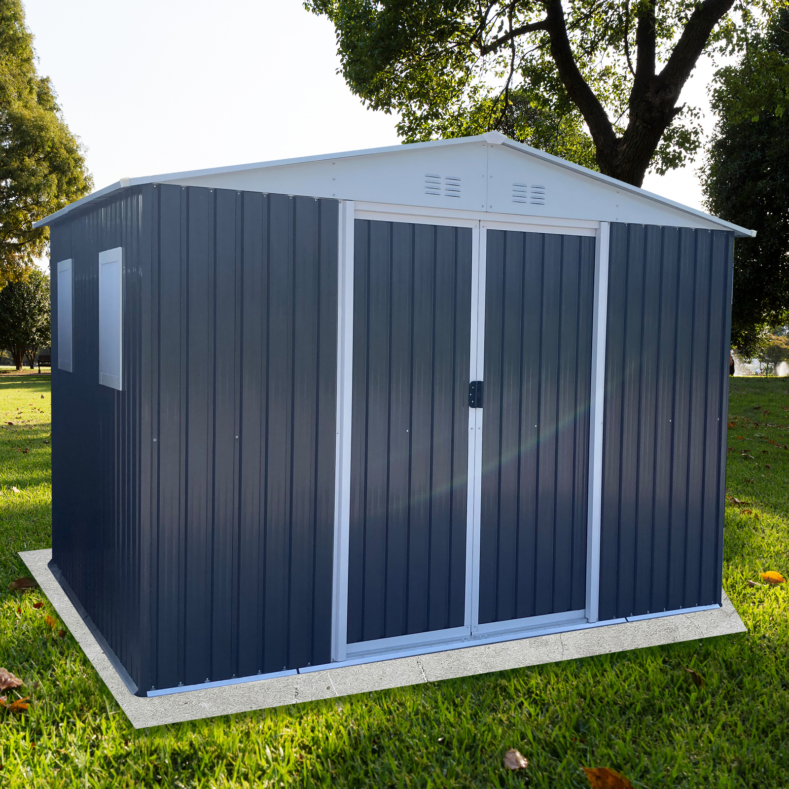 10FT x 8FT Metal Anti-Corrosion Utility Tool House – Lockable Garden Shed with A