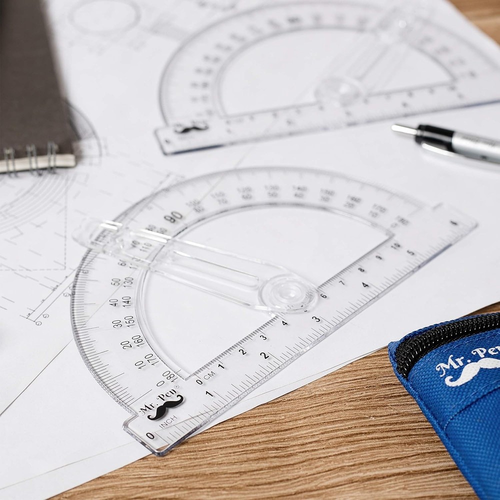 3-Pack 6-Inch Clear Plastic Protractors with Swing Arm for Accurate Geometry