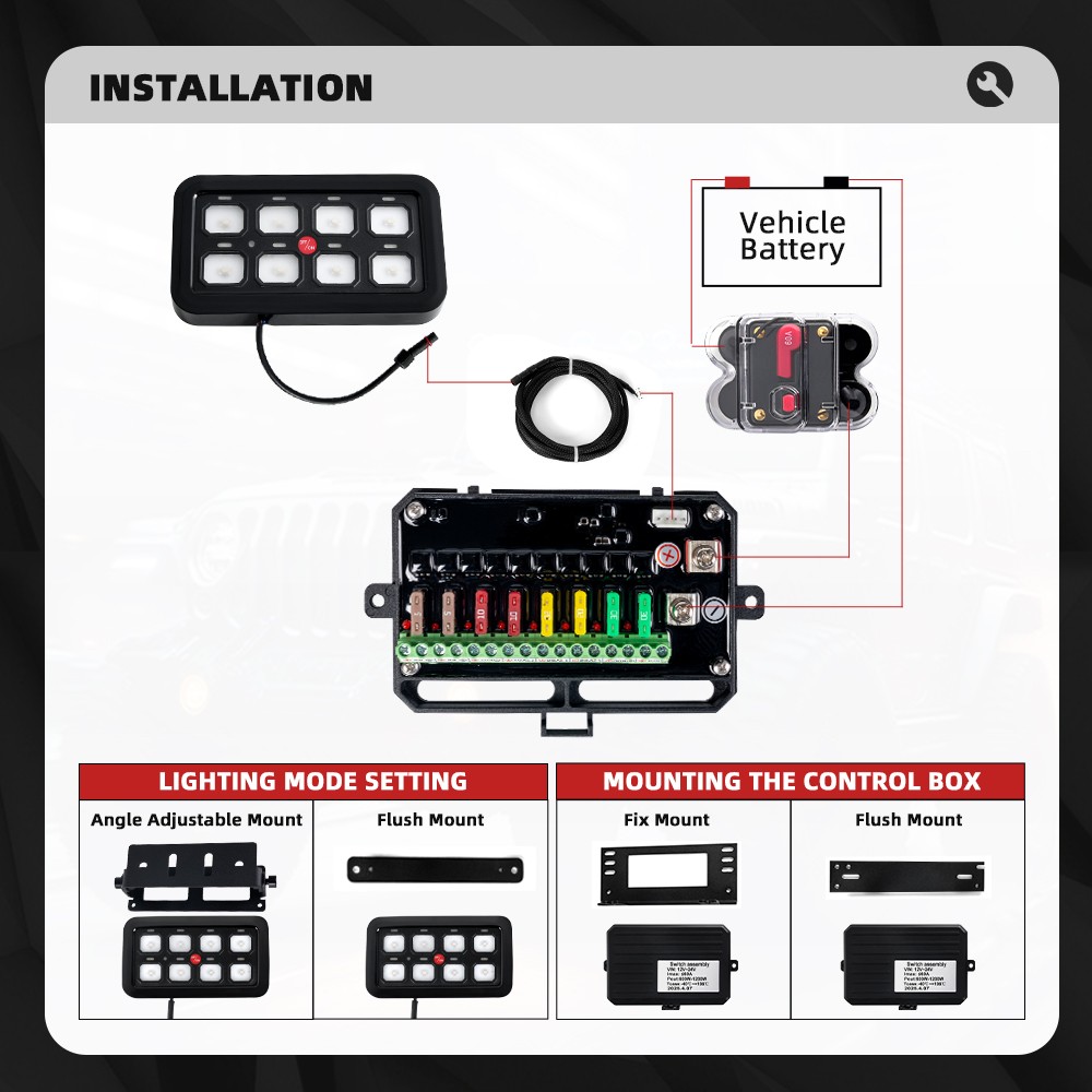 Universal 8 Gang Switch Panel On-Off LED Car Switch Panel Circuit Control 12/24V