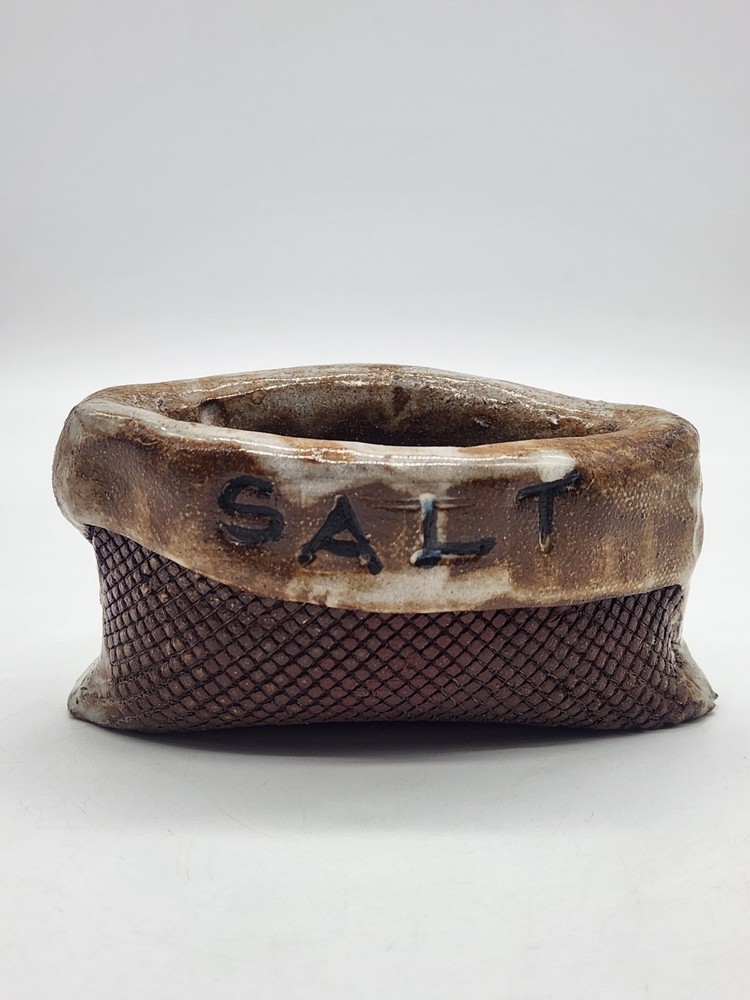 Studio Art Pottery Burlap Sack Salt Cellar