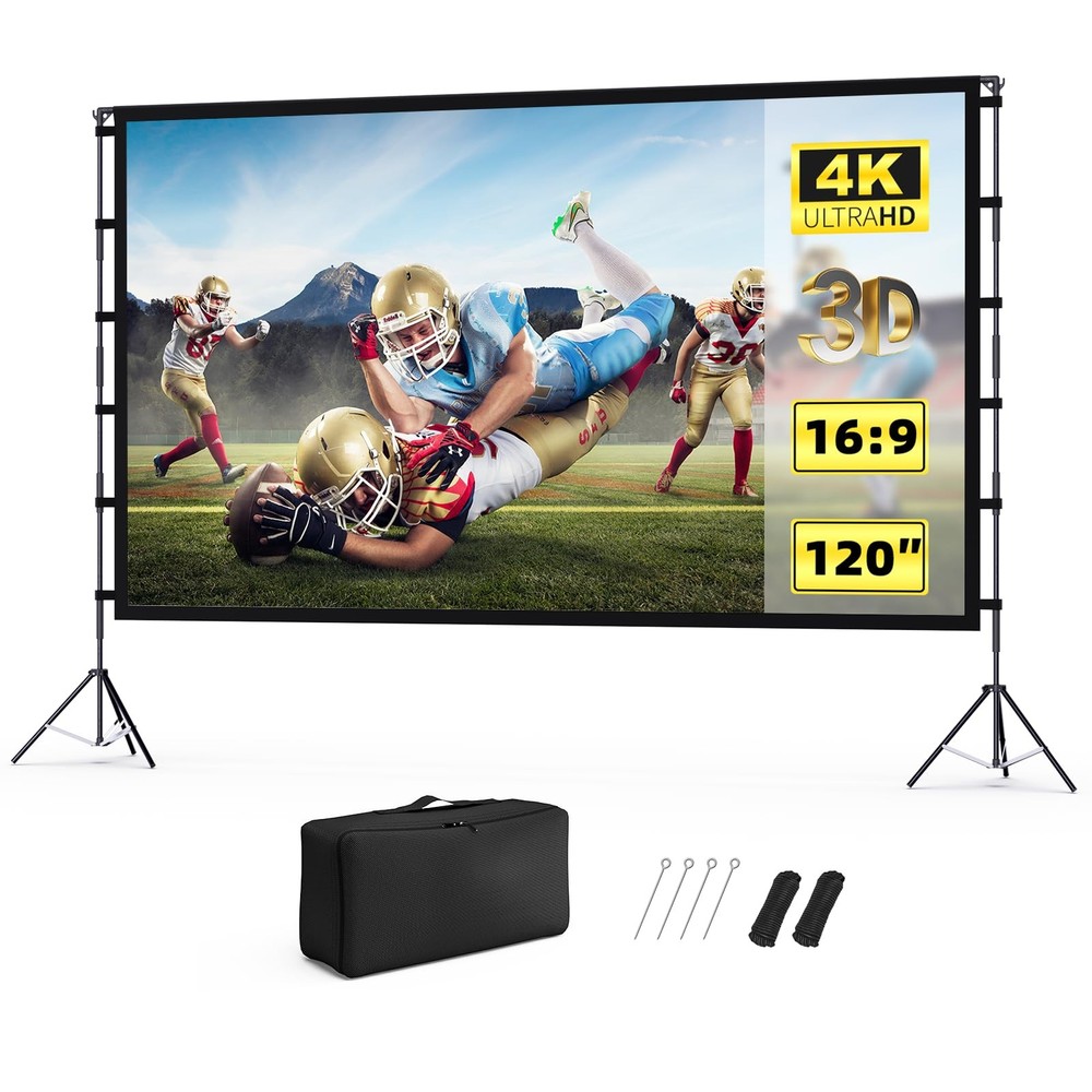 Projector Screen Outdoor, Projector Screen with Stand Portable 120" Foldable ...