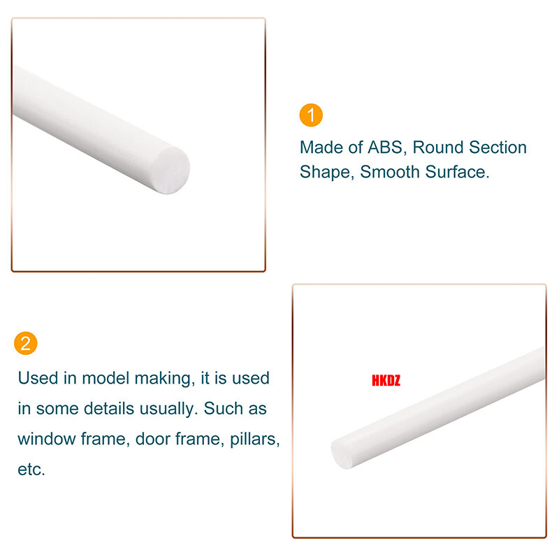 Ø1mm-15mm ABS Plastic Solid Round Rods Bar White 250mm DIY Model Material Craft