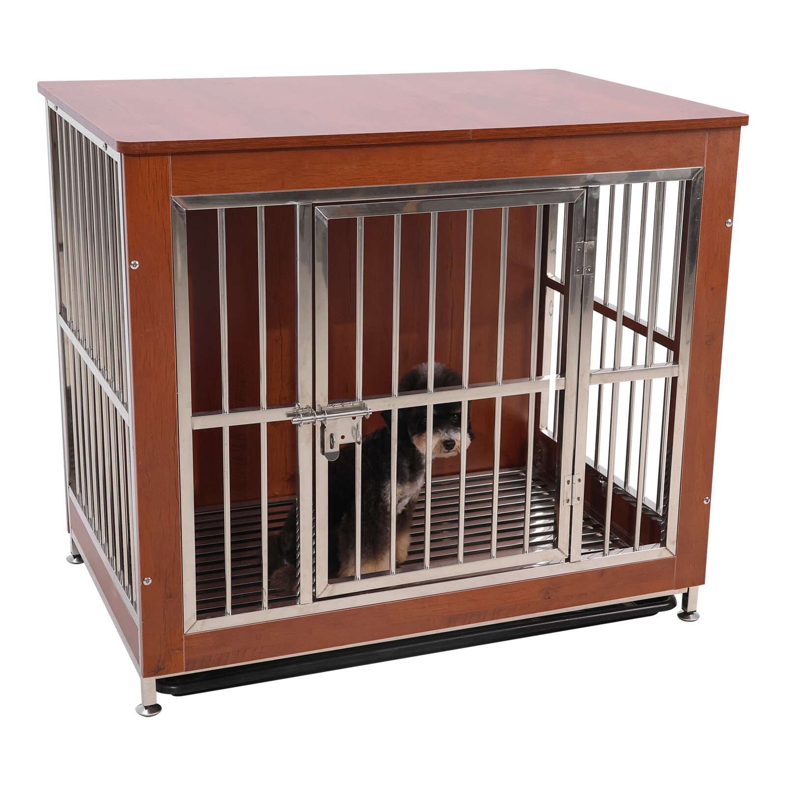 38" Wooden Dog Cage Heavy Duty Pet Crate Kennel Metal Cage End Table Furniture
