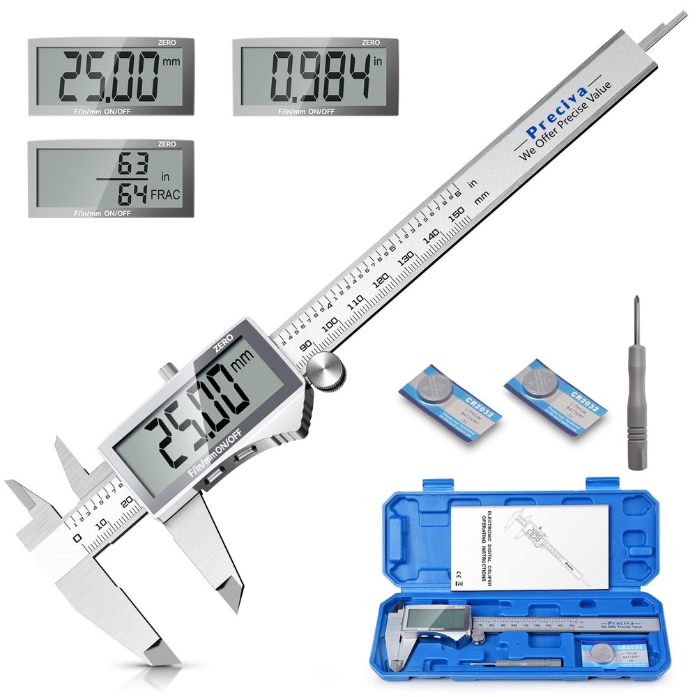 6" 150mm Digital Caliper Electronic Stainless Steel Measuring Tool LCD Screen