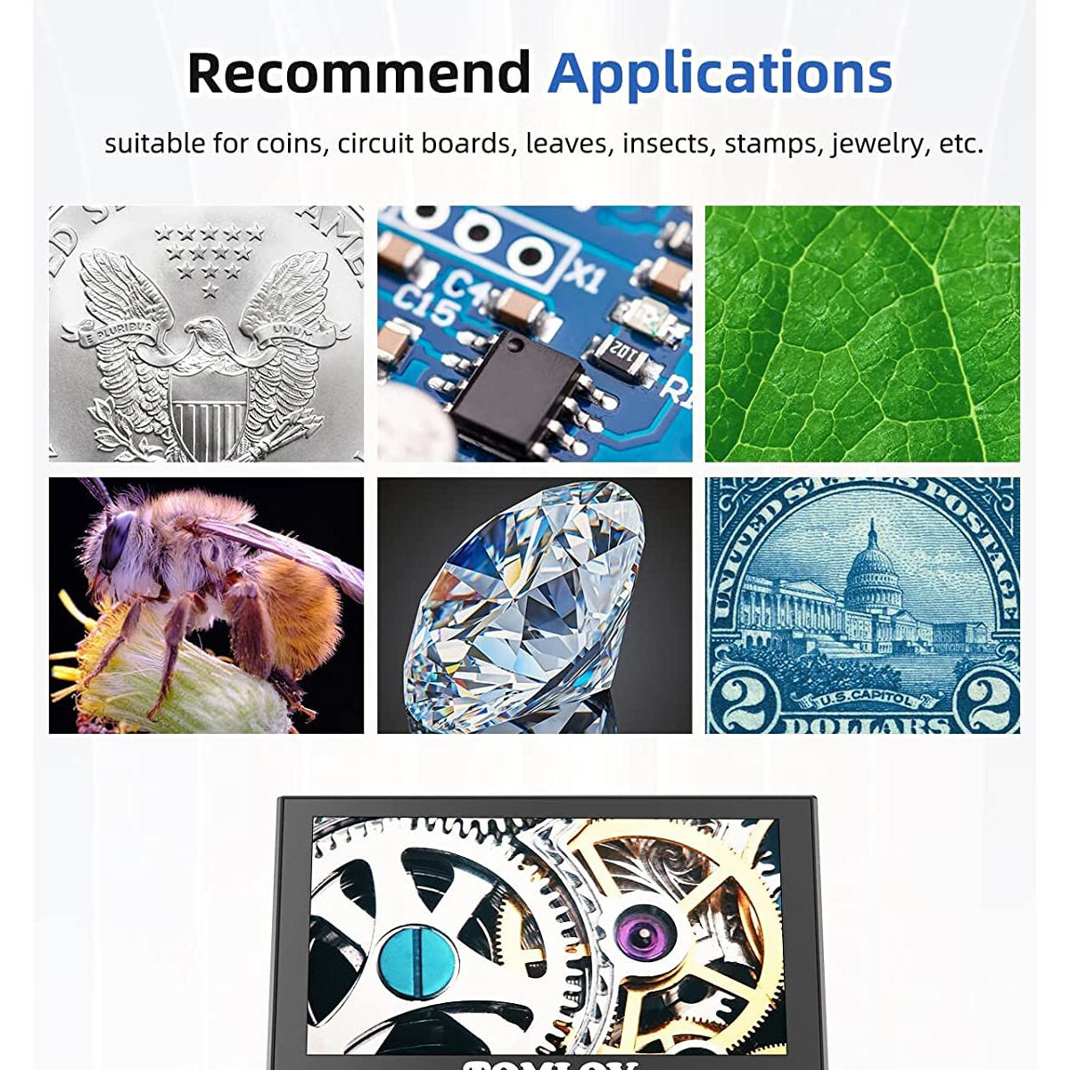 TOMLOV DM4 Digital Microscope 1000X 4.3" Screen 32G Coin Microscope Video/Photo