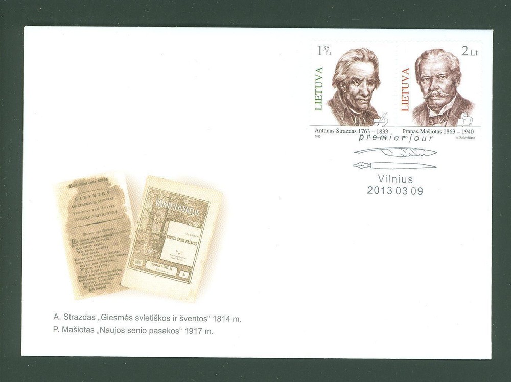 Lithuania B56 Below face 2v FDC 2013 A Strazdas P Masiotas