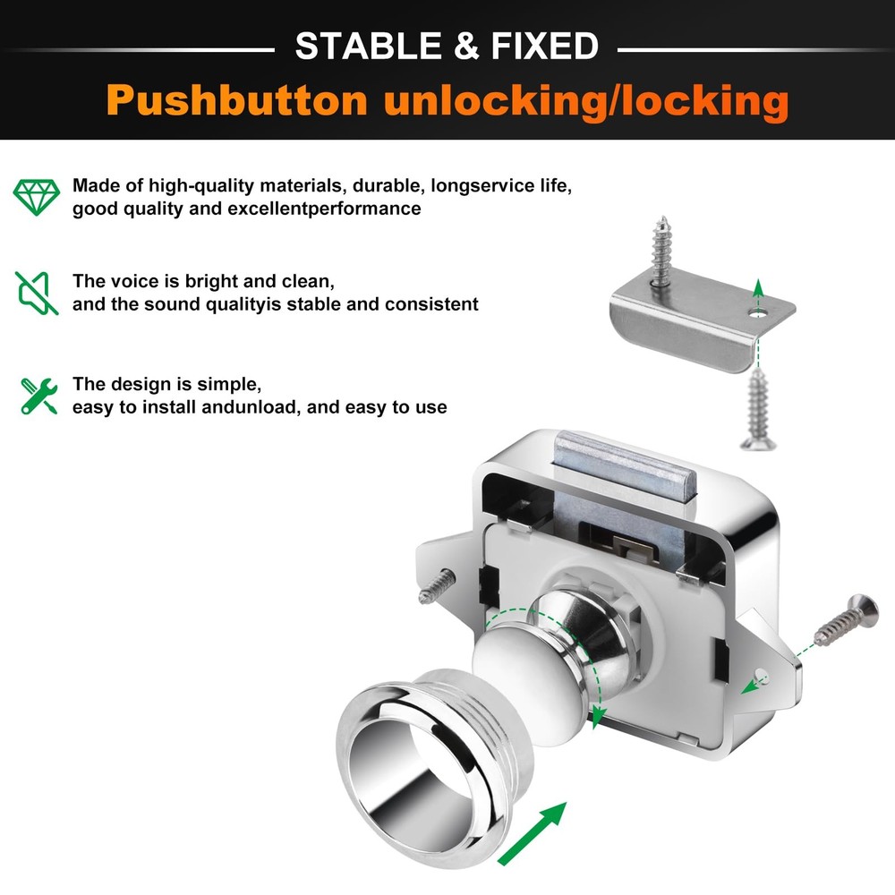 Push Button Latch Keyless Zinc Alloy Silver 5 Pack for RV Motorhome Camper
