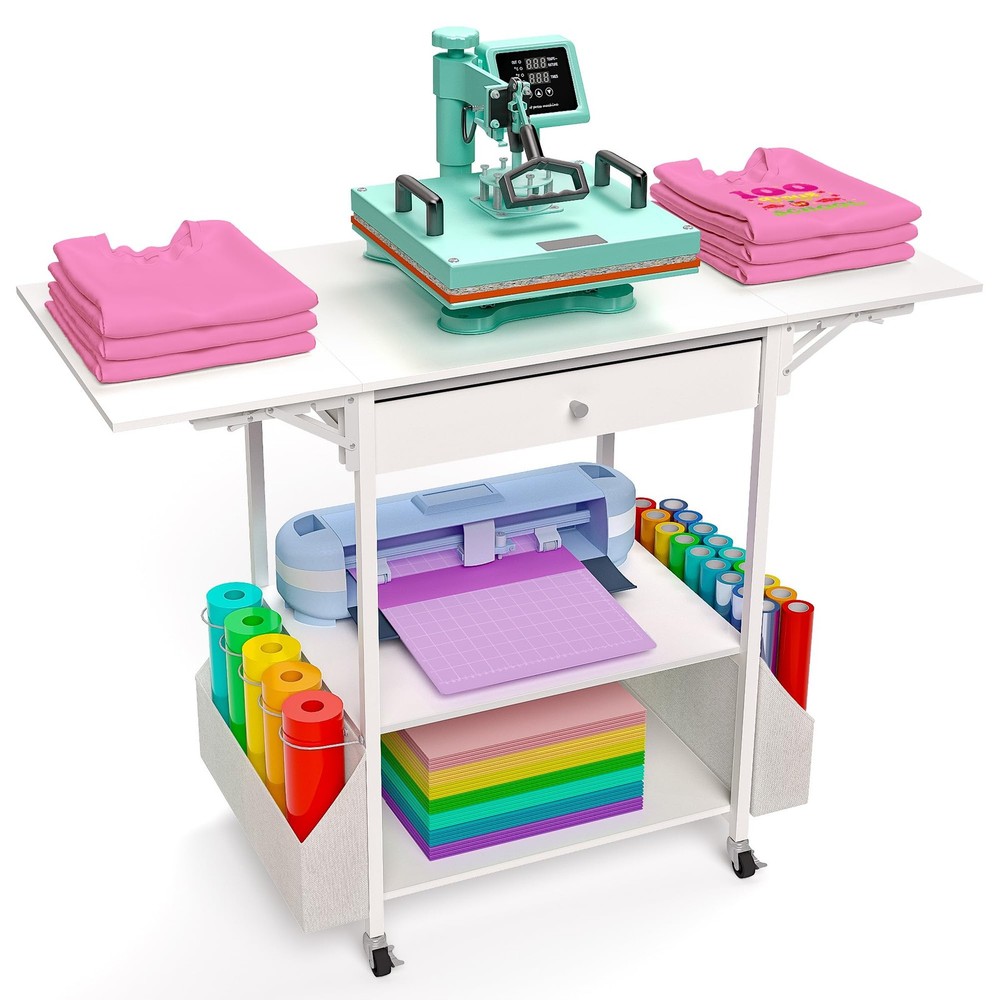 𝐂𝐫𝐚𝐟𝐢𝐭 Foldable Heat Press Table—Hold 36 Vinyl Rolls, Movable Heat Pres...