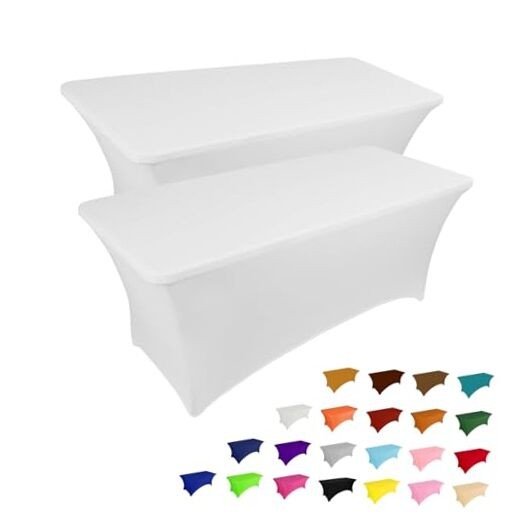 2 Pack 6FT Table Cloth for Rectangular Fitted Events 6 Ft - 2 Pcs White