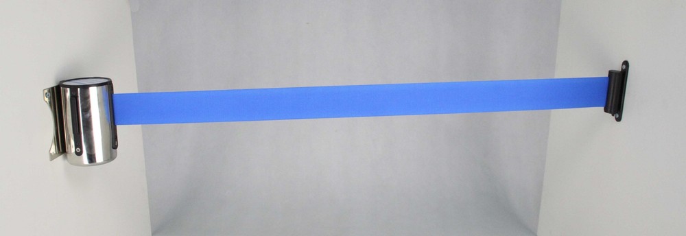 Stanchion Queue Barrier Post Wall Mount Retractable Ribbon 16' Belt BLUE