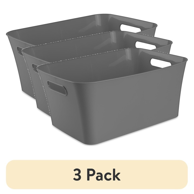 Large Plastic Storage Bins 3 Pack Versatile Organizers W/ Handles Home Use