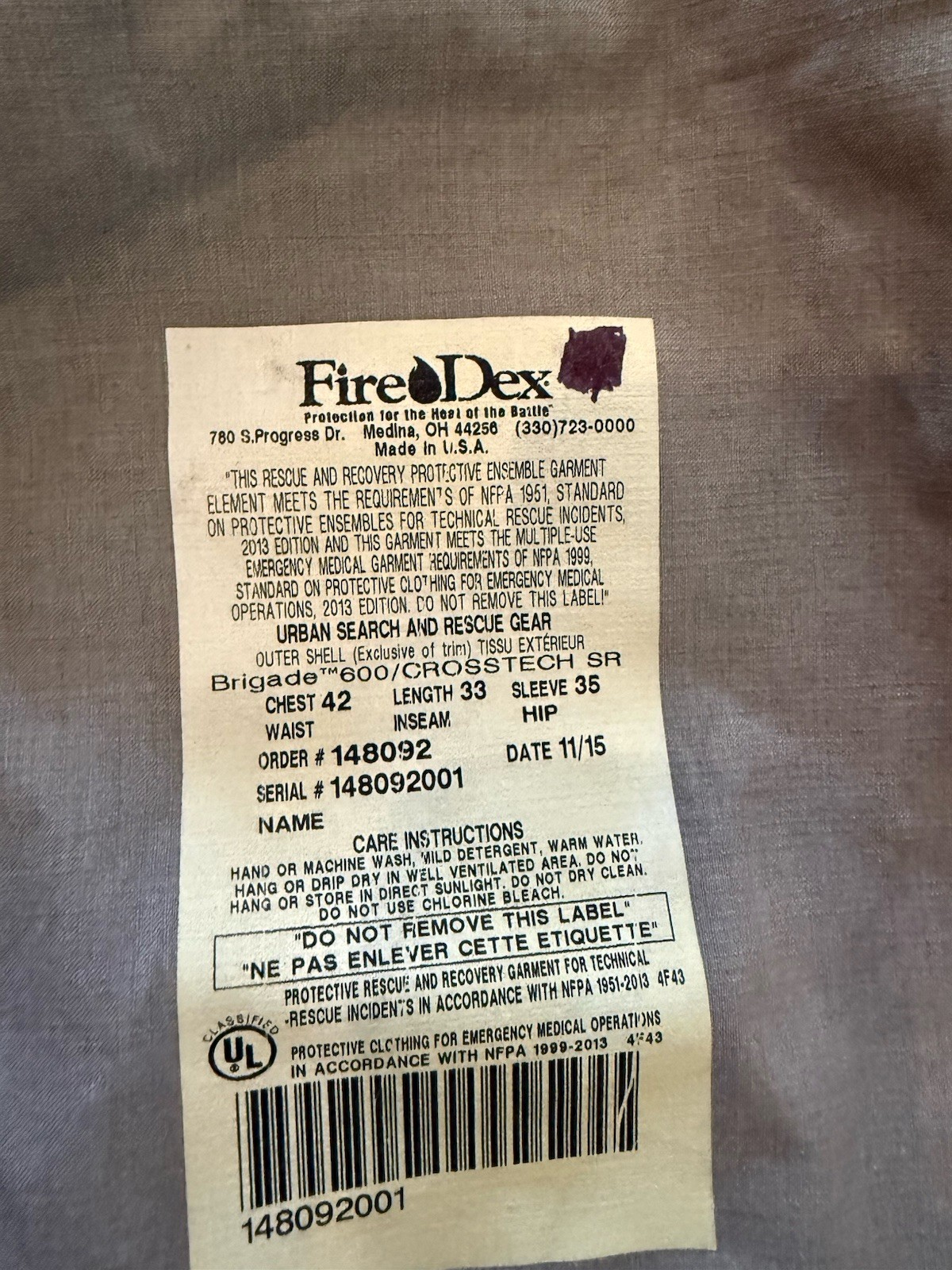 FIRE-DEX FIRE URBAN SEARCH & RESCUE EMS GEAR NOMEX JACKET 42 & PANTS 40