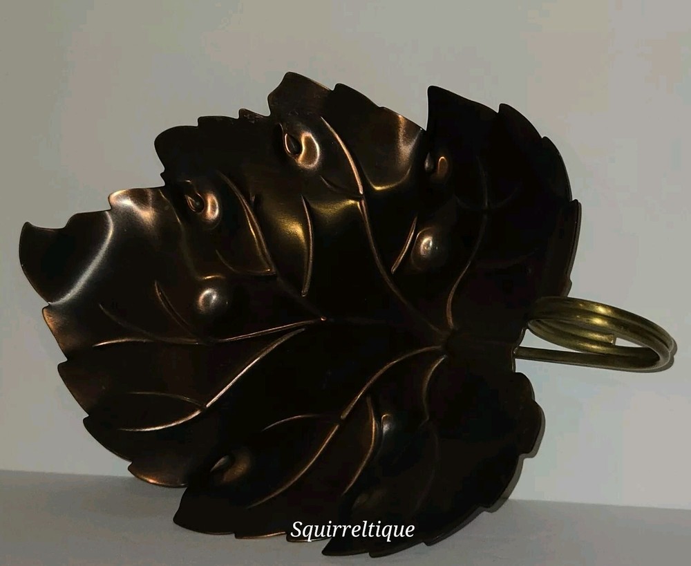 Coppercraft Guild S/2 Copper Grape Leaf Trinket/Candy Dish Tray • Fall Autumnal