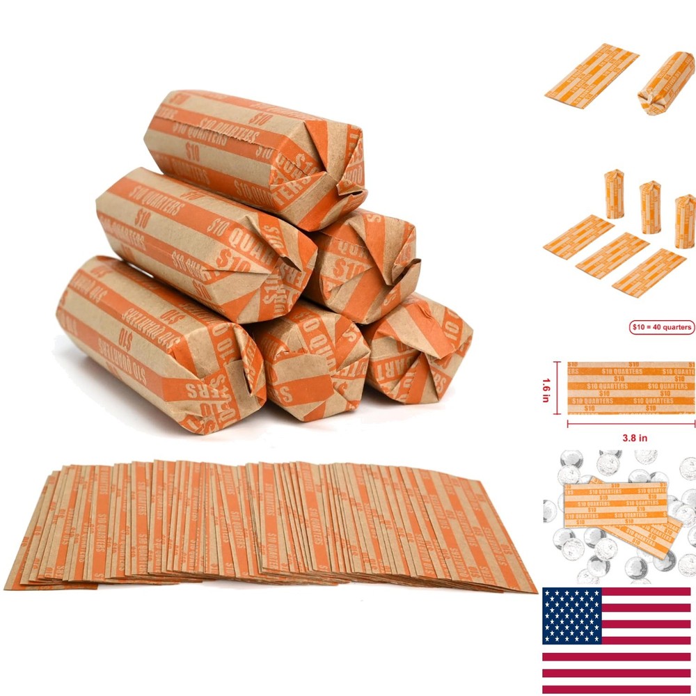 Heavy-Duty Flat Coin Wrappers - 105 PCS for Quarters - Color-Coded Convenience