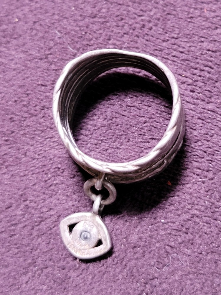 Didae Shablool Sterling Siler 925 Evil Eye Dangle Charm Spinner Ring Signed 7.25