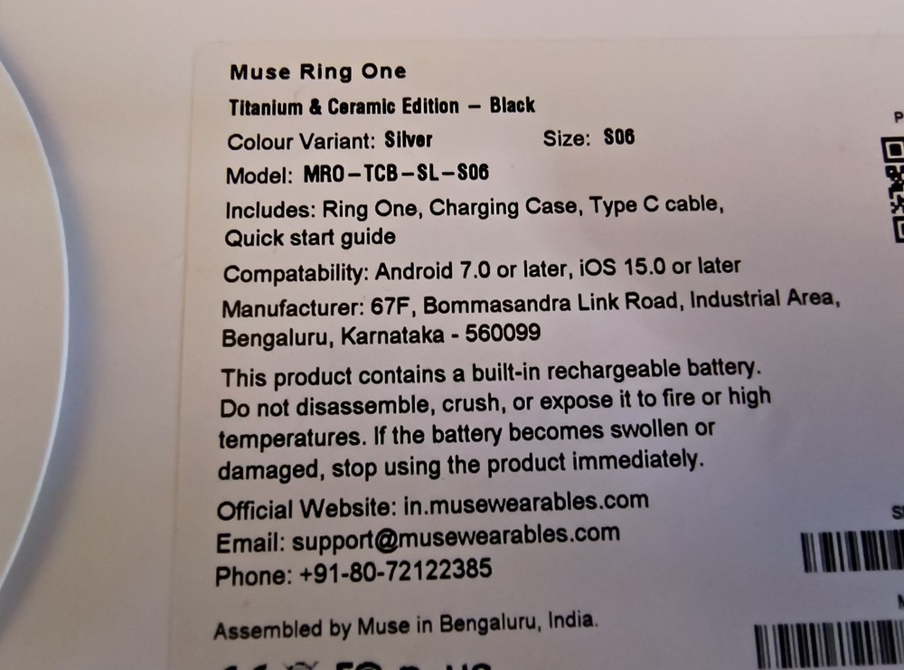 Muse Ring One Smart Ring Size 6 Titanium/Ceramic. New (other), complete set