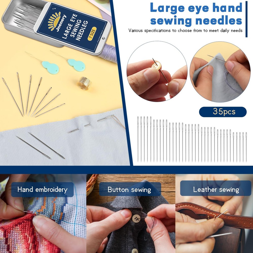 35 Pcs Large Eye Sewing Needles, 7 Size Sewing Sharp Needles for Handsewing, ...