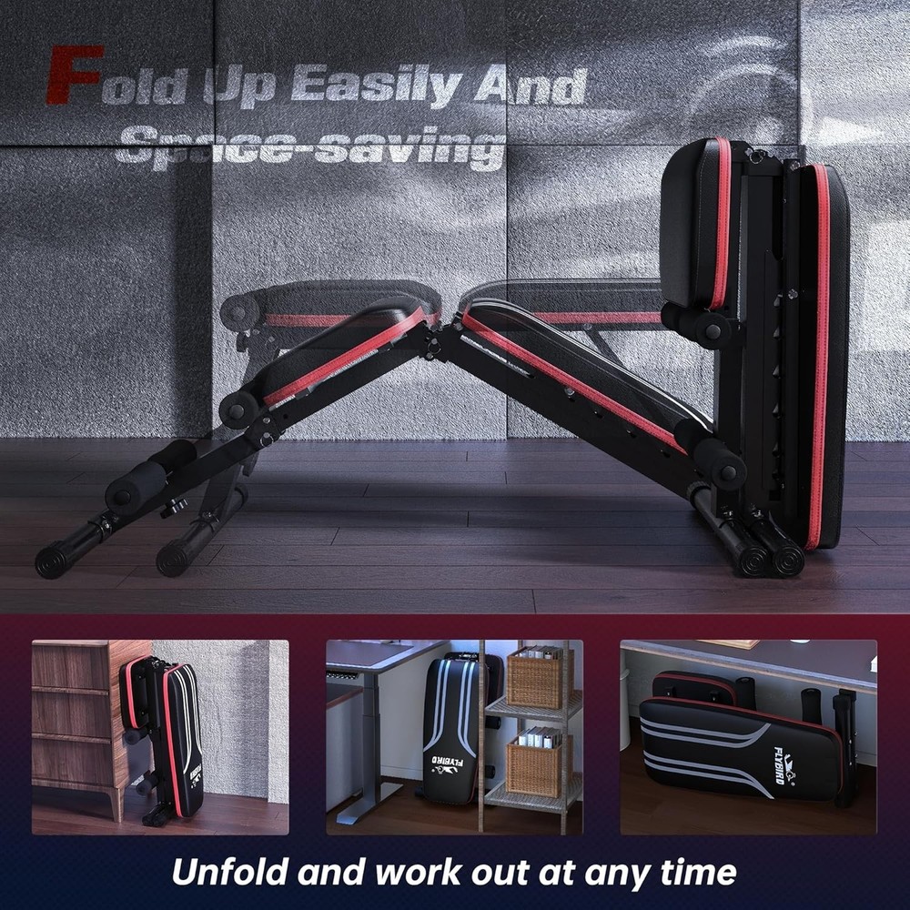 Compact Adjustable Weight Bench with 8 Backrests & Resistance Bands for Workouts