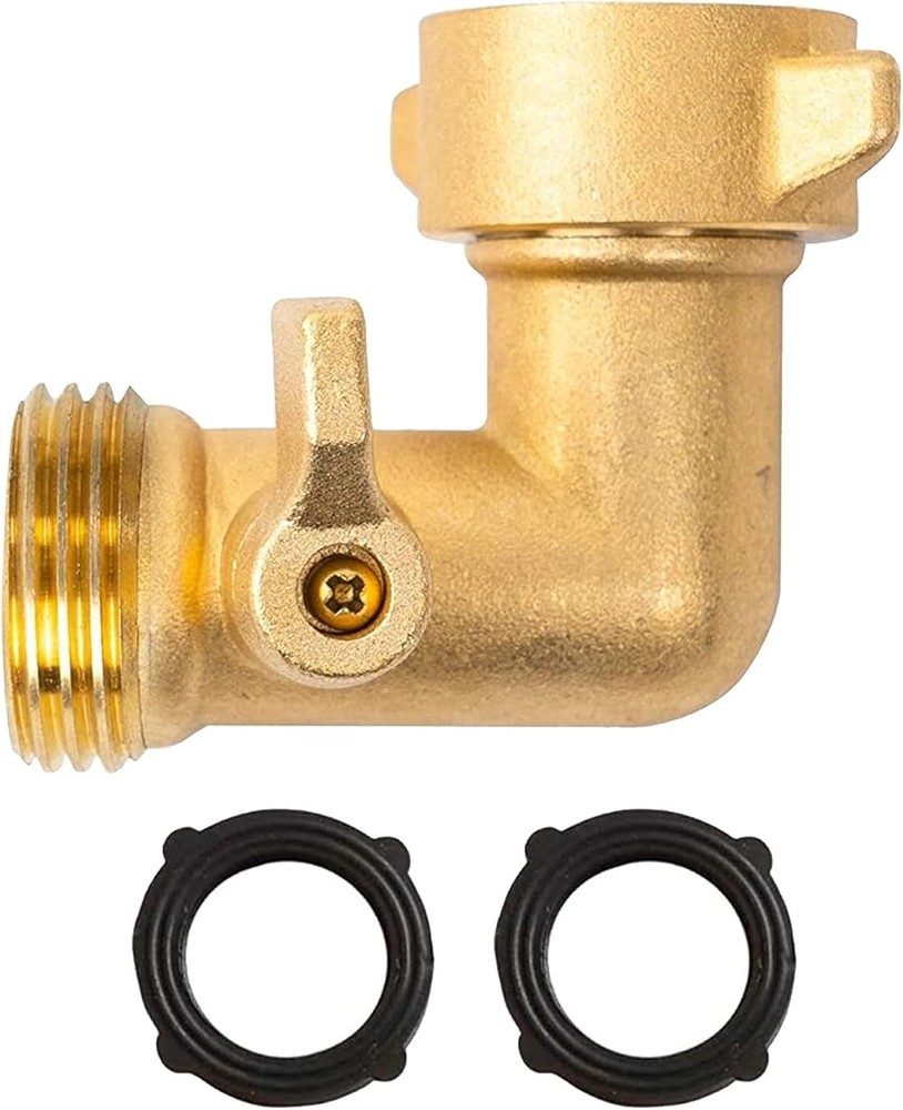 90 Degree Garden Hose Adapter with Shut Off Valves, 3/4" Solid Brass, 2 Pack..