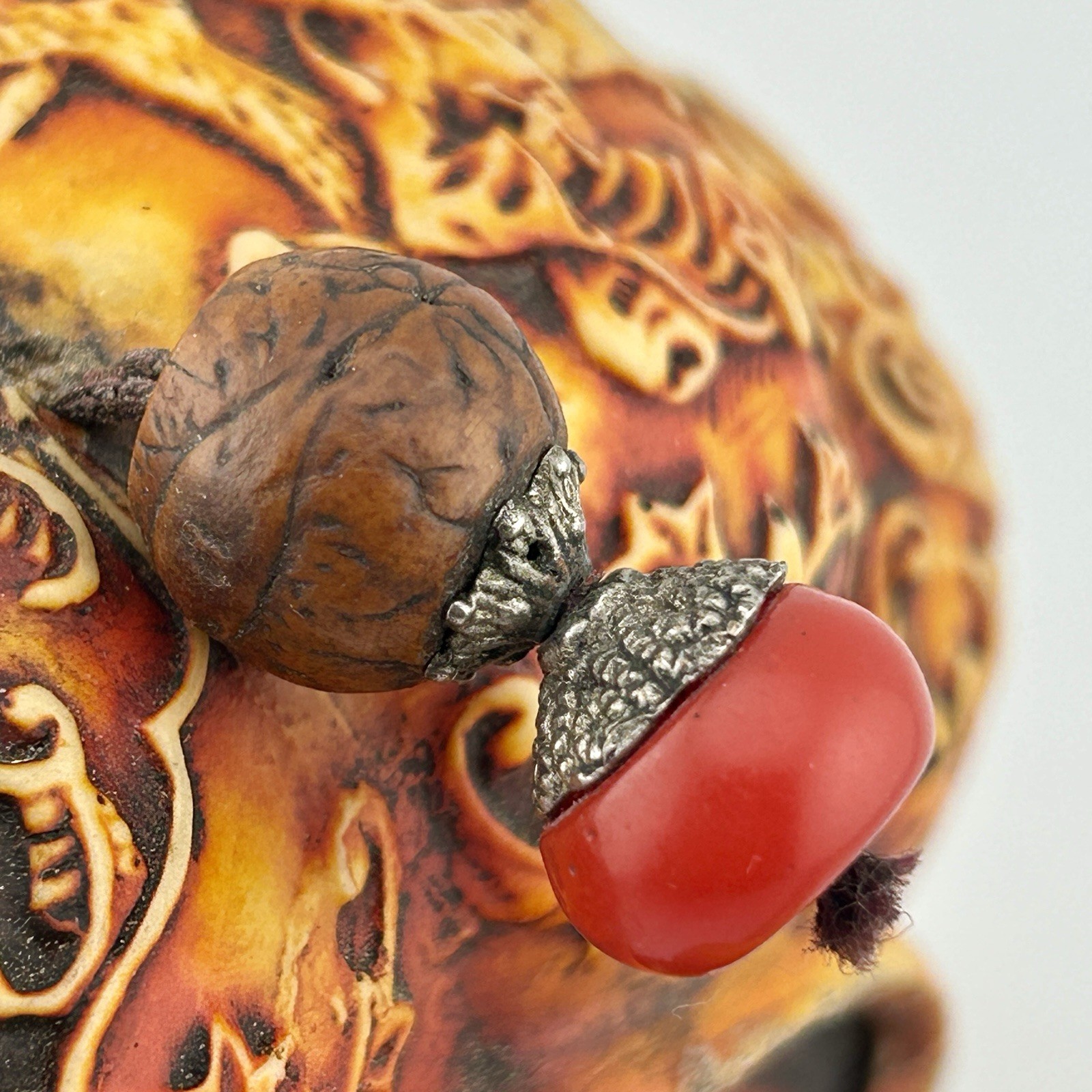 Tibetan Buddhist Prayer Wheel Resin Faux Coral, Bone, & Amber Handheld 1970s VTG
