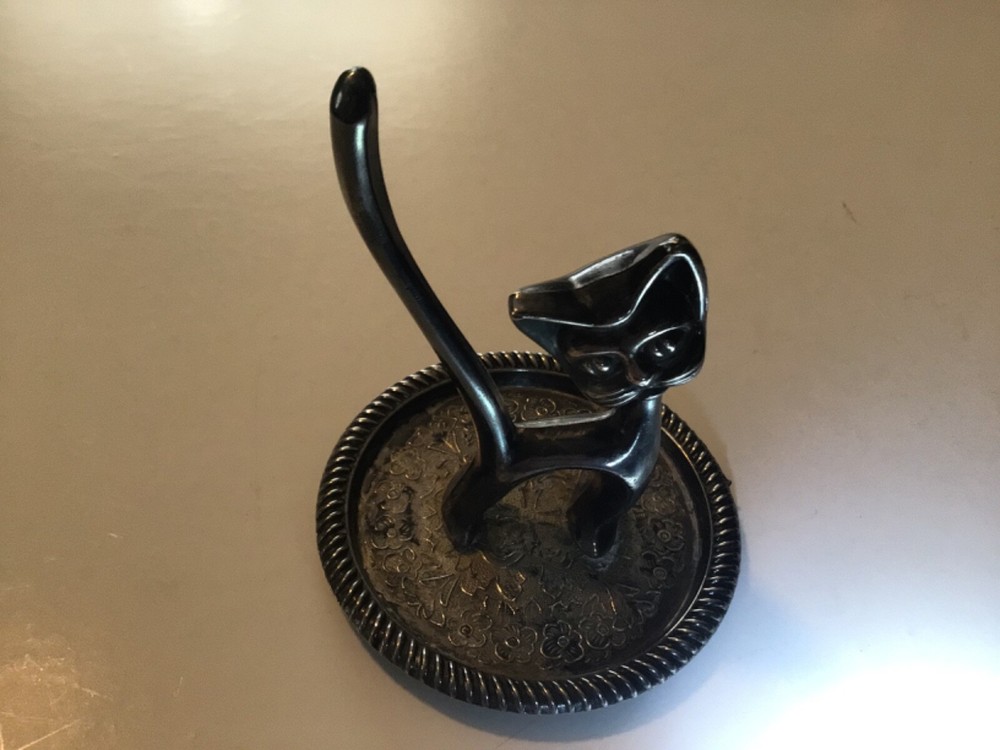 crystal and silver plate by leonard cat figurine