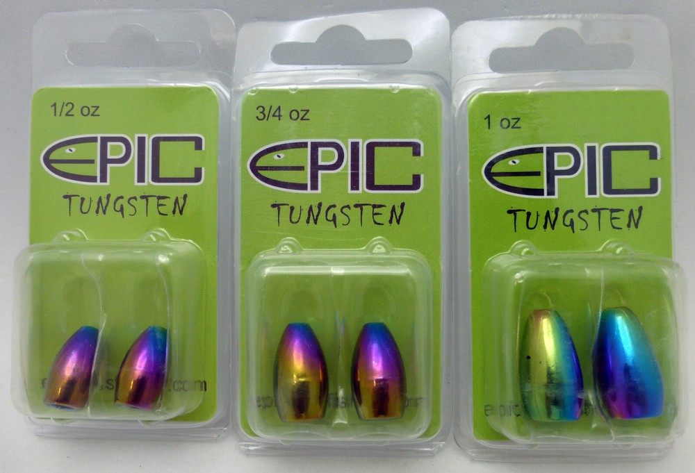 Epic Tunsten Bullet Weights in 3 sizes 1/2oz, 3/4oz and 1oz Six weights total