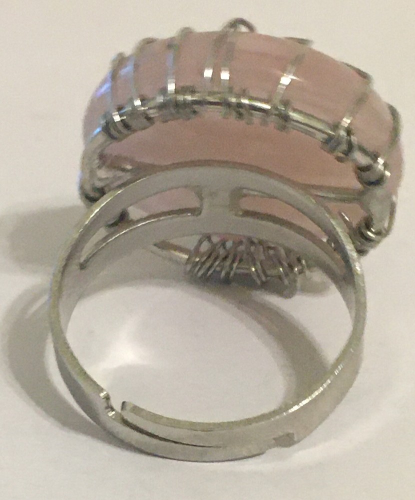 rose quartz wire wrapped ring adjustable to size 6,7,8,9&10